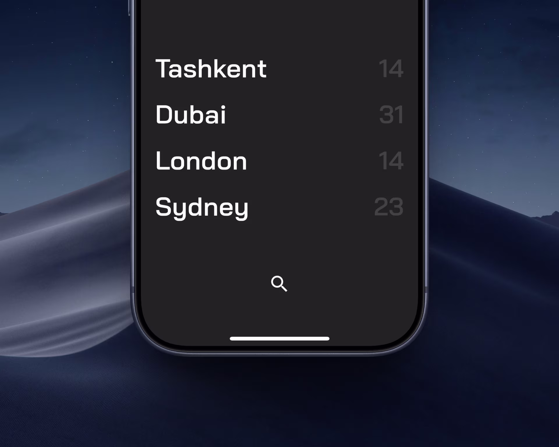 wahed design's weather mobile app search page