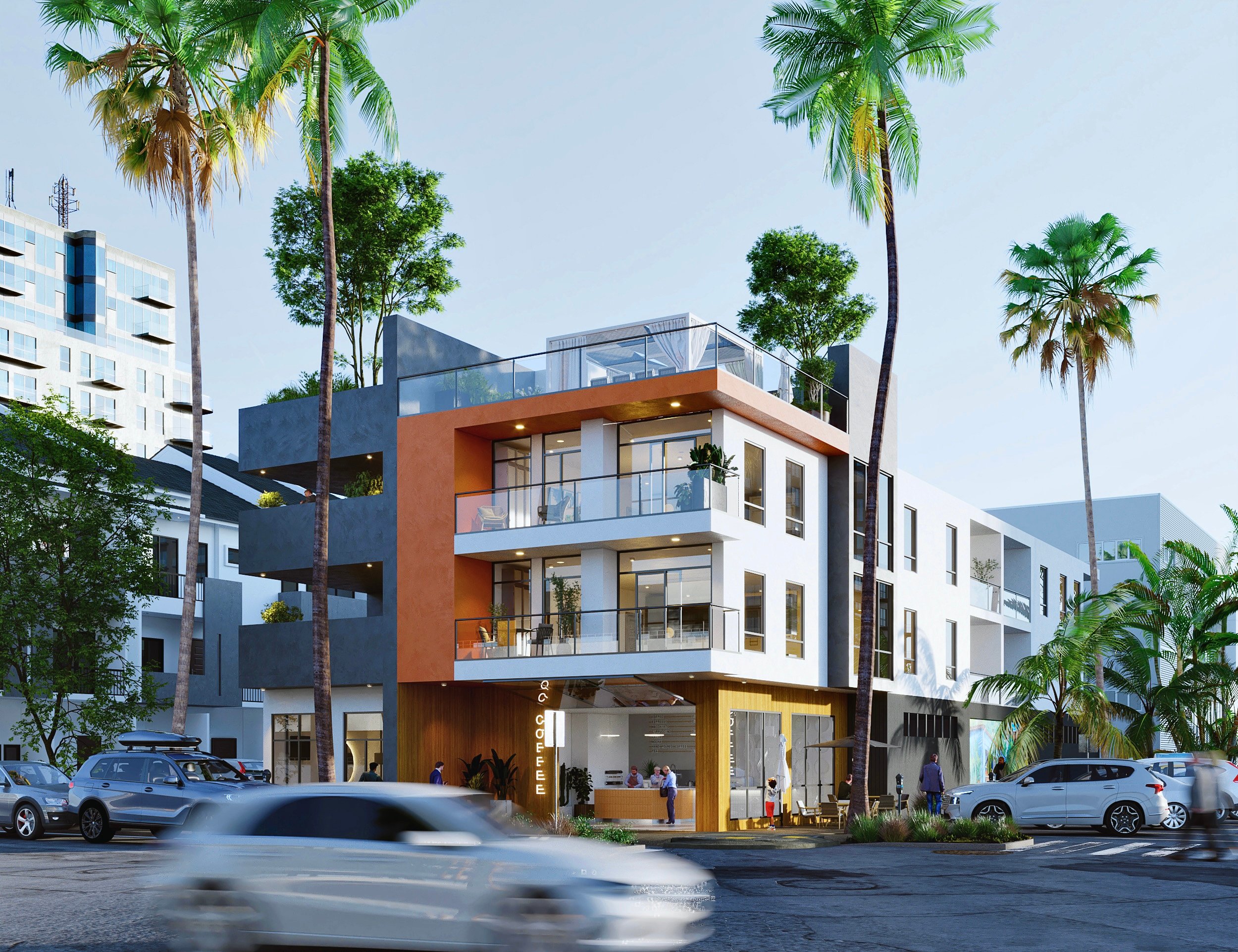 VIBE mixed-use development rendering with street-level retail