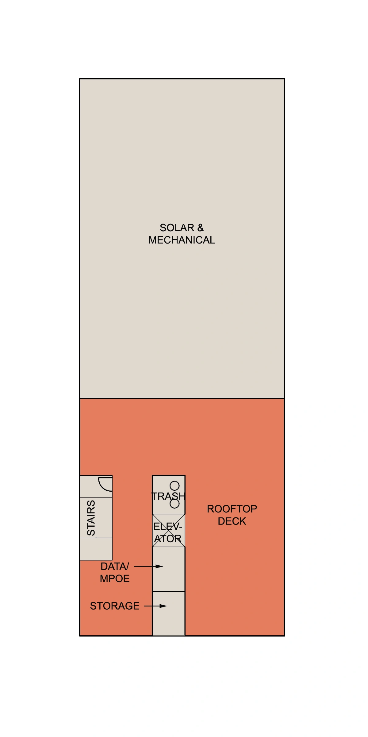 The Corner Lot rooftop plan with deck and solar panels