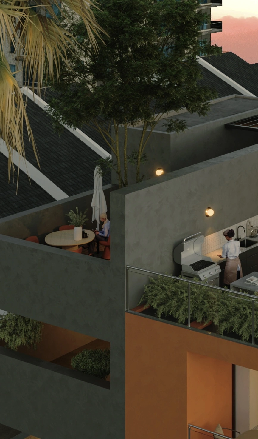 The Corner Lot rooftop fire pit portrait view