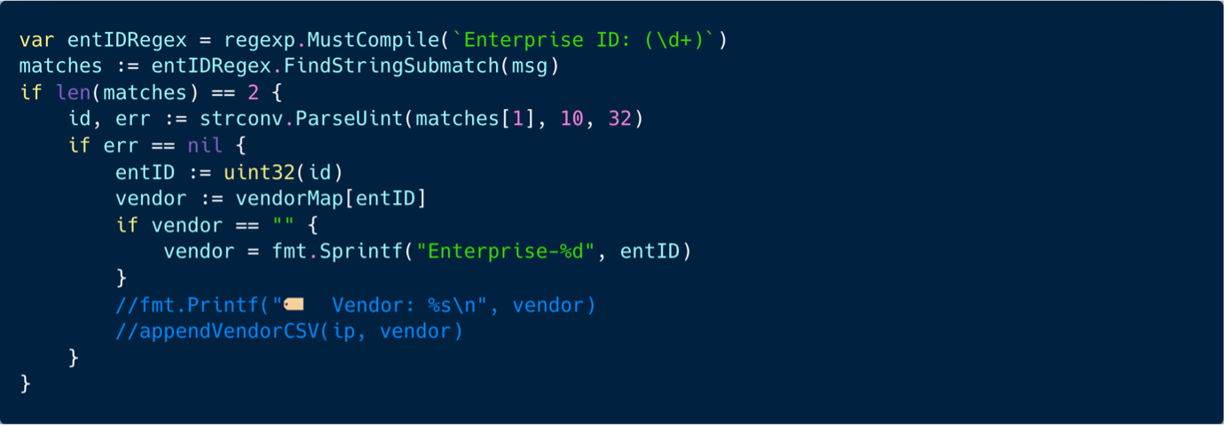 Vendor identification via engineID regex parsing