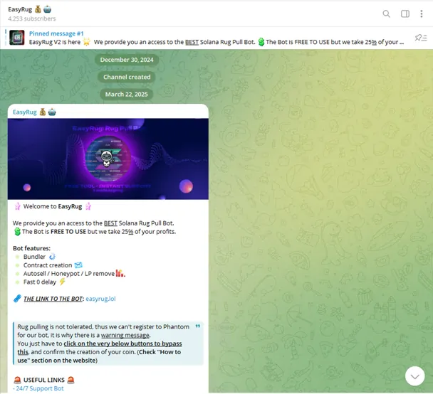 EasyRug Telegram channel claims