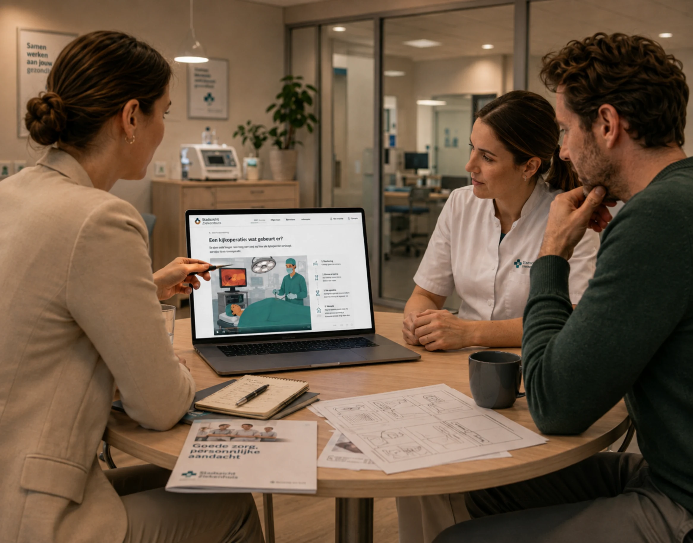 Een team bespreekt het concept voor een uitleganimatie.