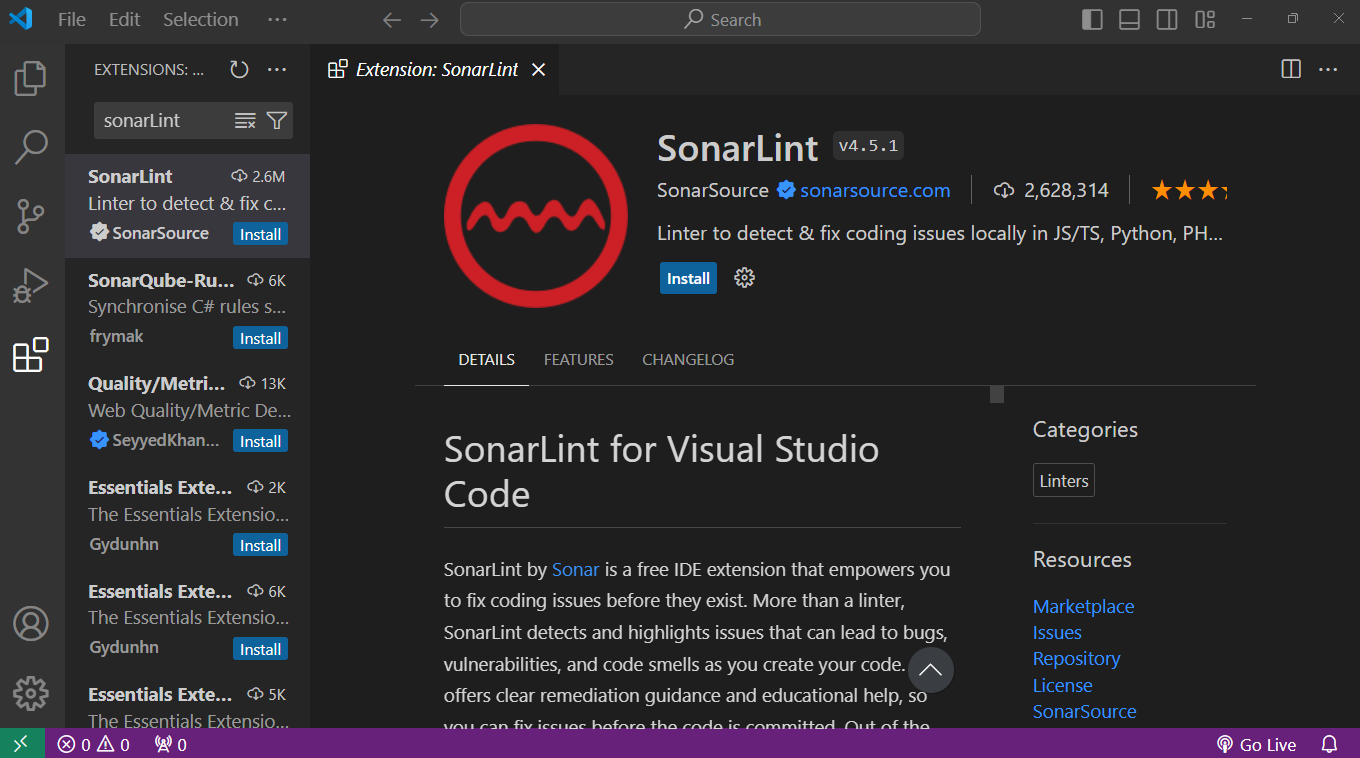 VSCode SonarLint extension