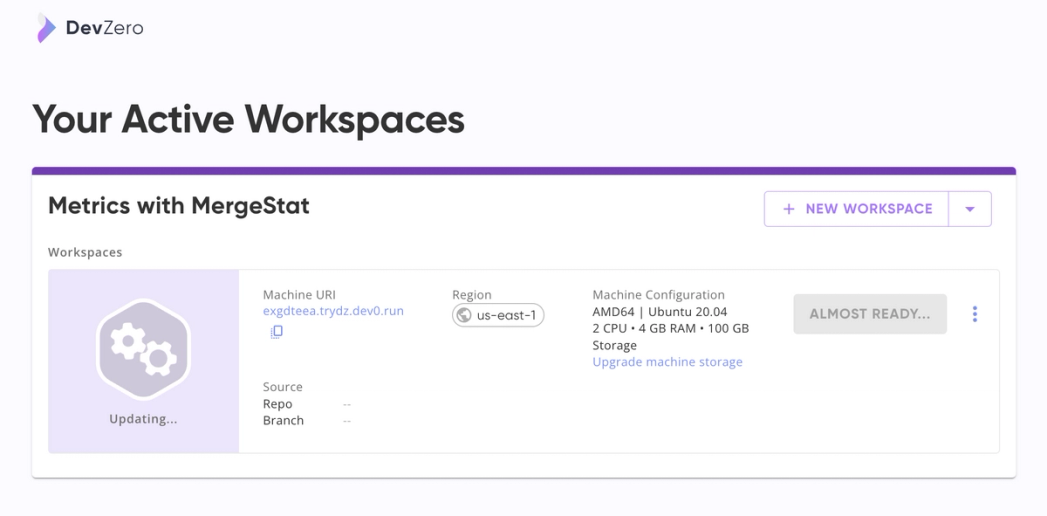 MergeStat workspace creation in progress
