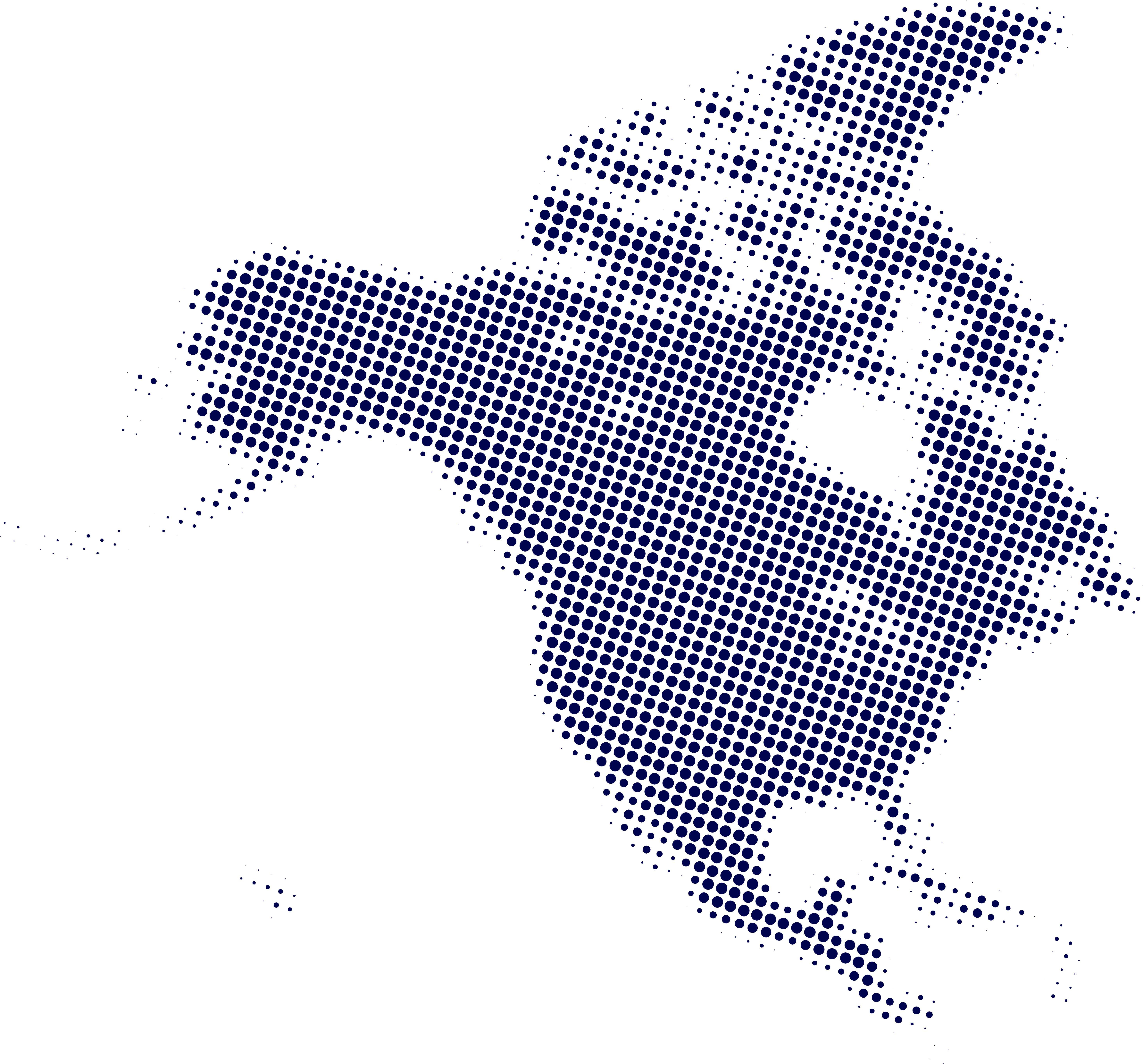 Map of North America created with evenly spaced dark blue dots on a black background.