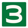 White number three on a green rounded square background.