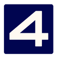 White number 4 on a dark blue square background.