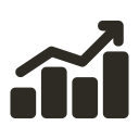 Bar chart with ascending bars and an upward-pointing arrow indicating growth.