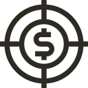 Dollar sign centered in a target symbol representing financial target or goal.