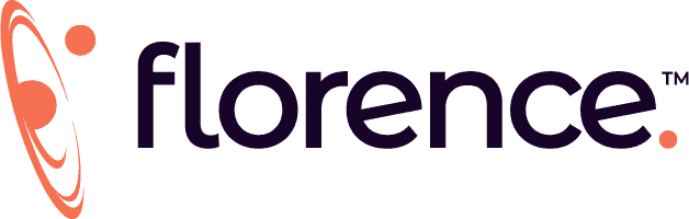 Florence company logo with stylized orange planetary rings and dots to the left and lowercase text Florence to the right.