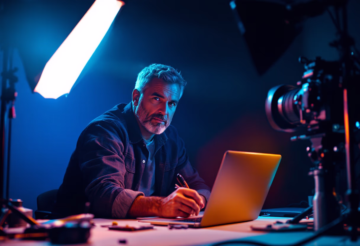 [background image] image of a film set for a film production company