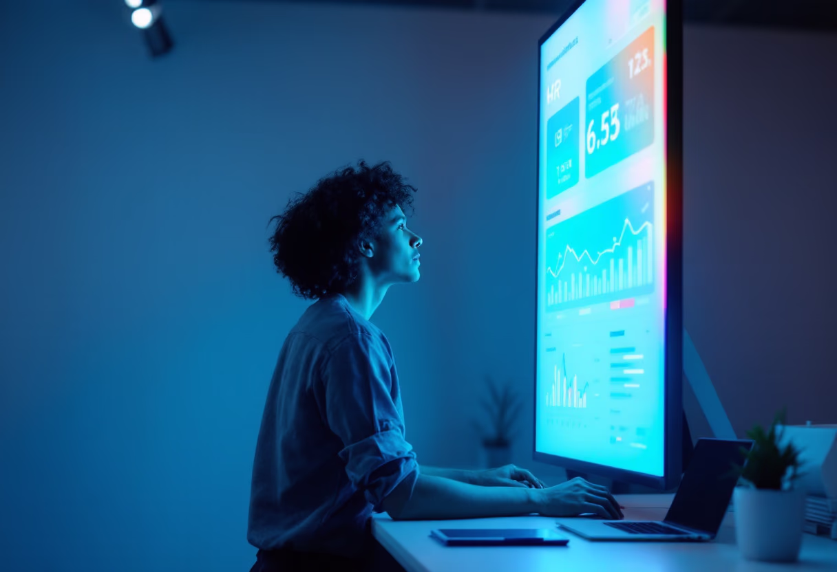 image of business professional reviewing analytics for a hr tech