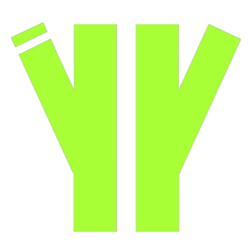 Bright lime green stylized logo with two vertical shapes and angled top edges resembling abstract letters or symbols on a transparent background.