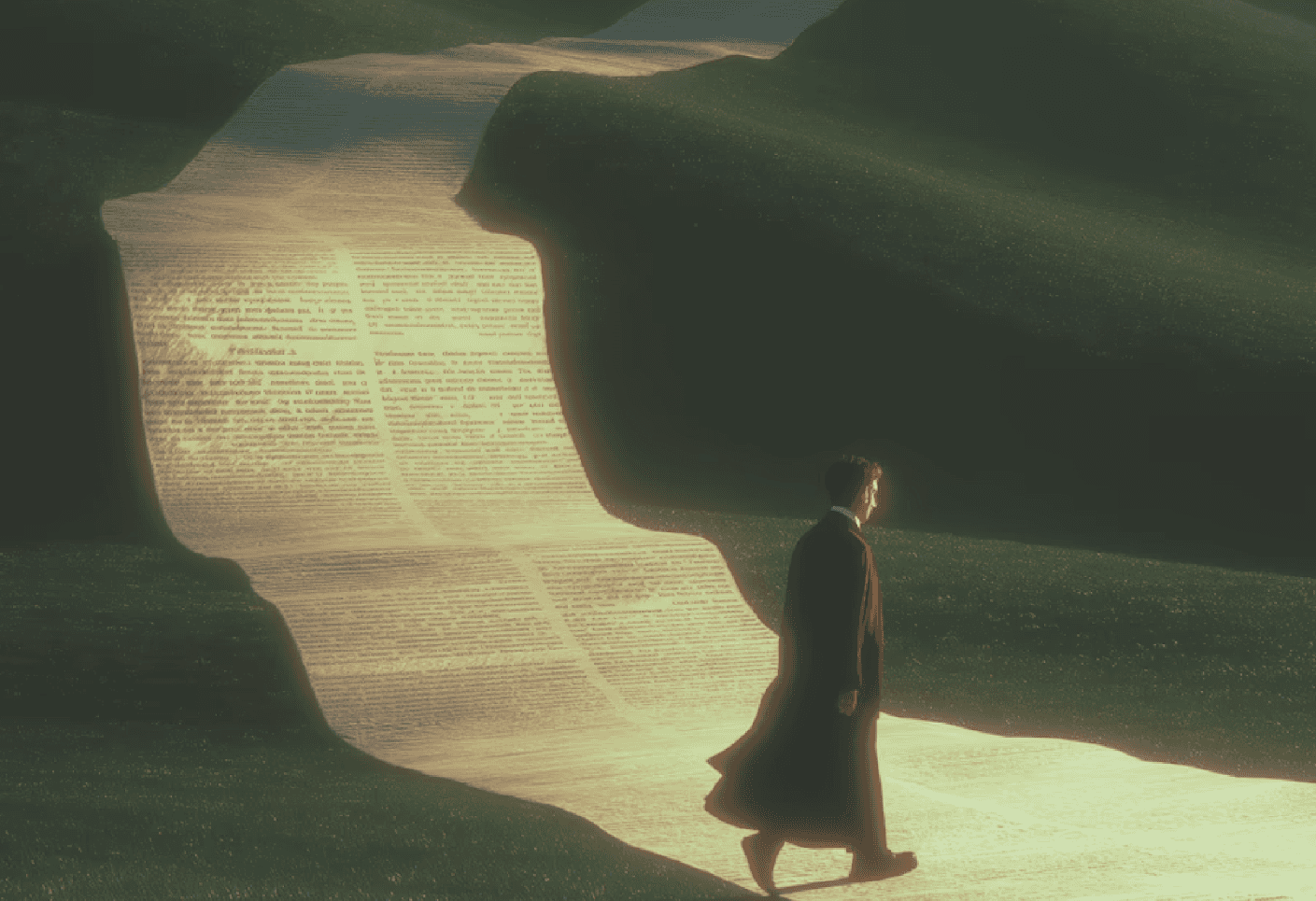 a man walking on a road with a newspaper