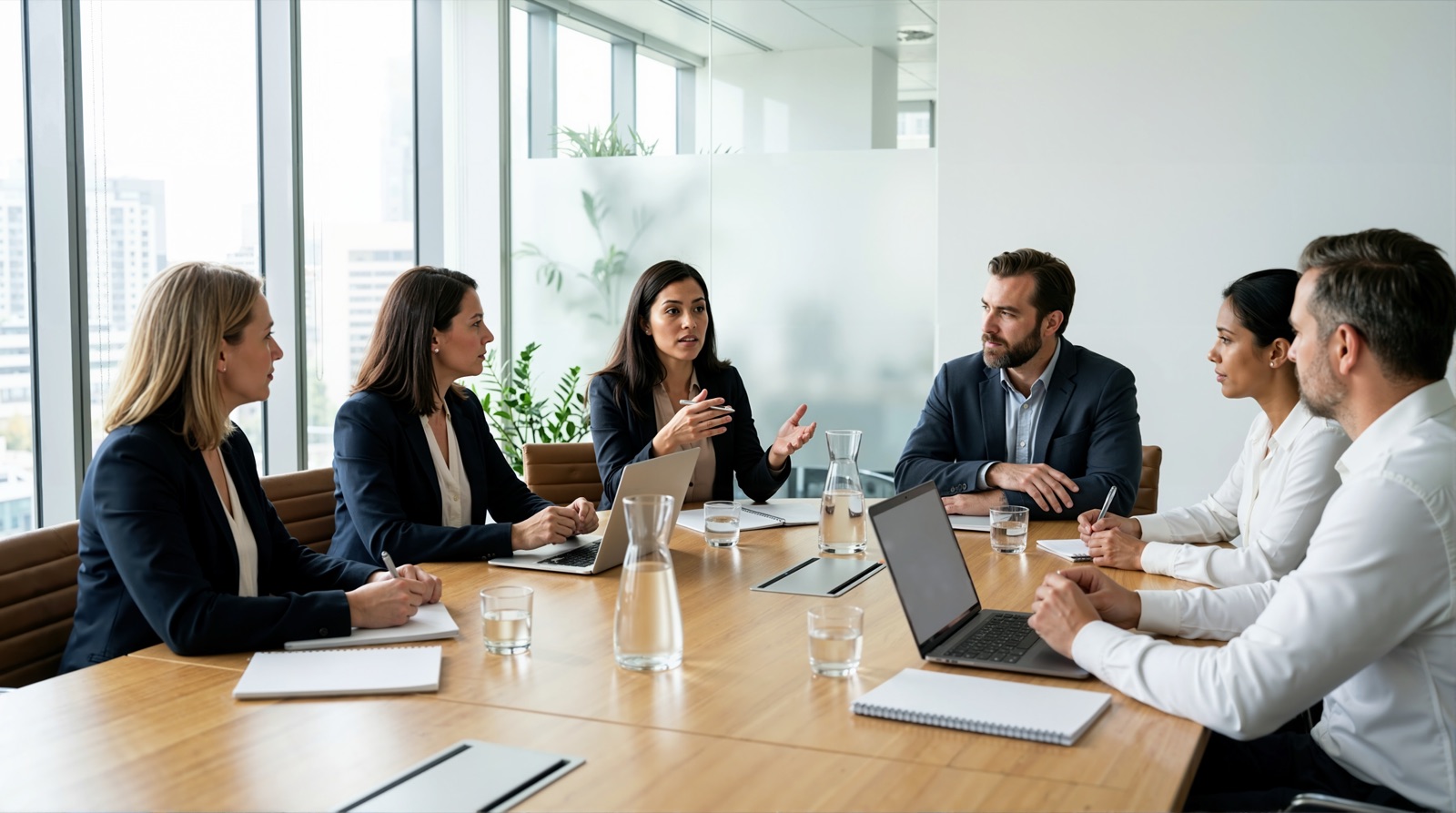 Réunion de travail autour d'une table dans une salle de conseil