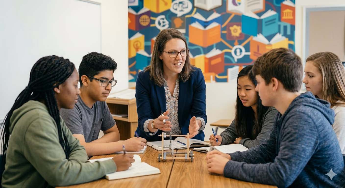 a teacher interacts with her students