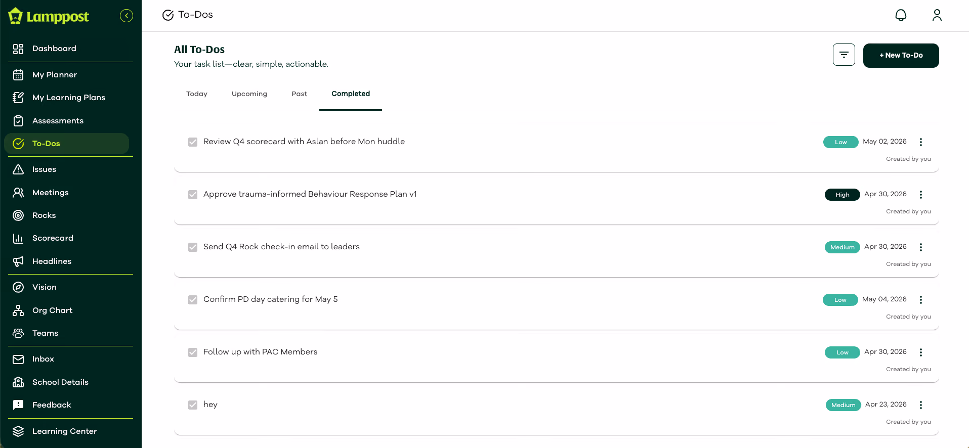 a screenshot of the lamppost app - showing the to-do section