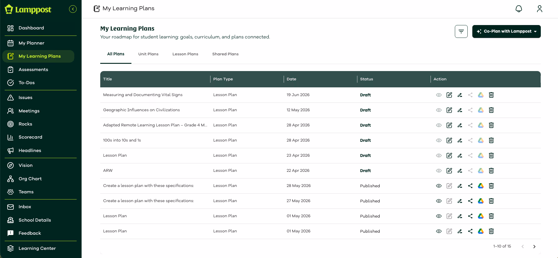 a screenshot of the lamppost app - planner screen