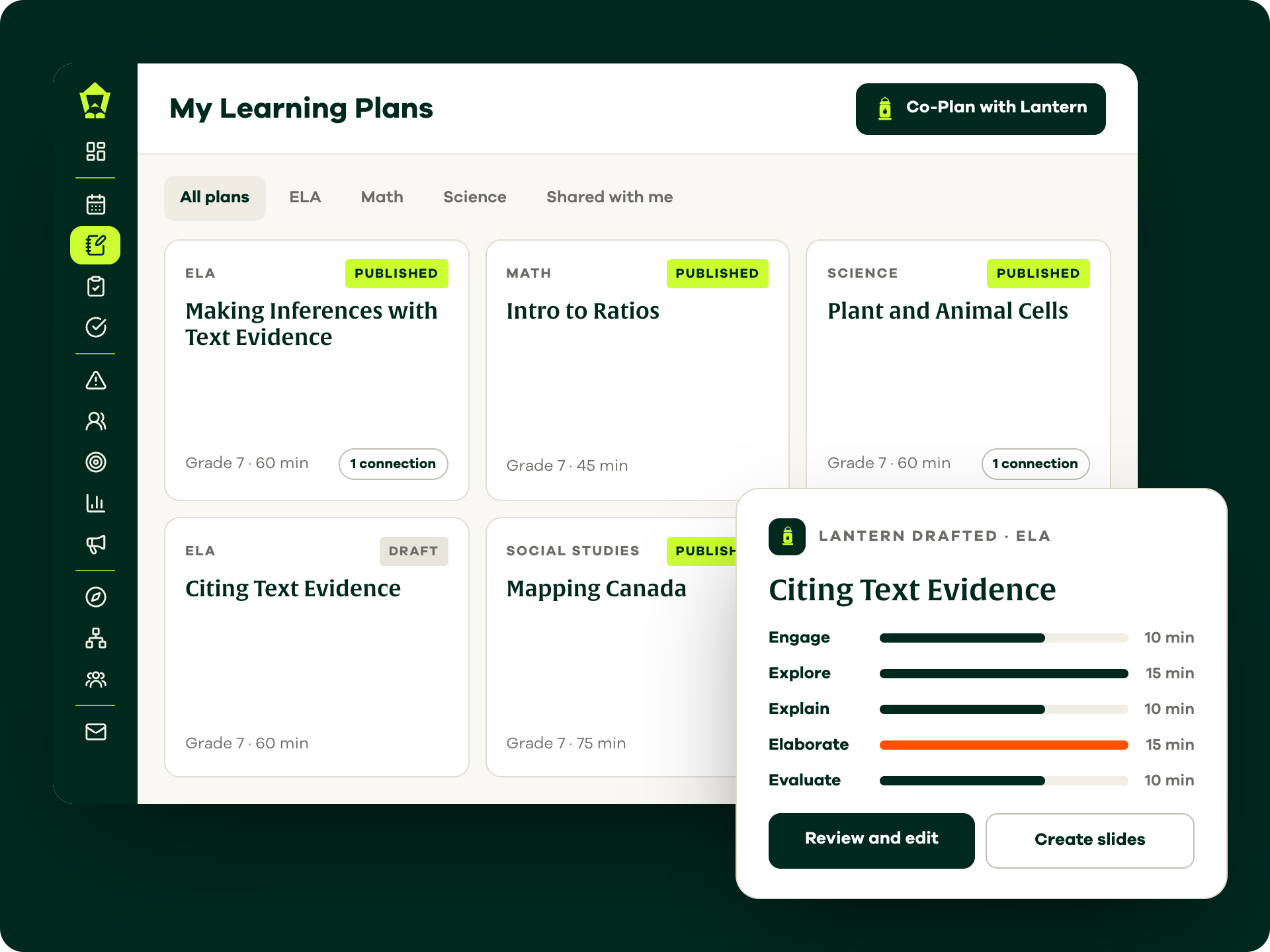 Lamppost lesson plans mapped to the provincial curriculum