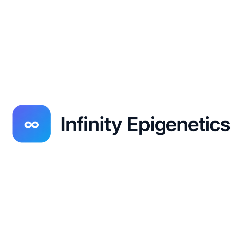 Infinity Epigenetics company logo with infinity symbol inside a blue rounded square.