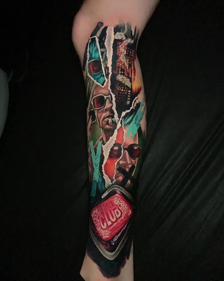 Forearm tattoo featuring "Fight Flub" 