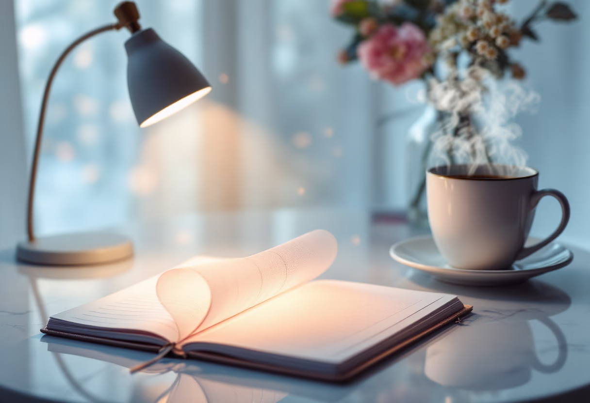 image of a notebook and coffee cup on a table (for a productivity tools business)