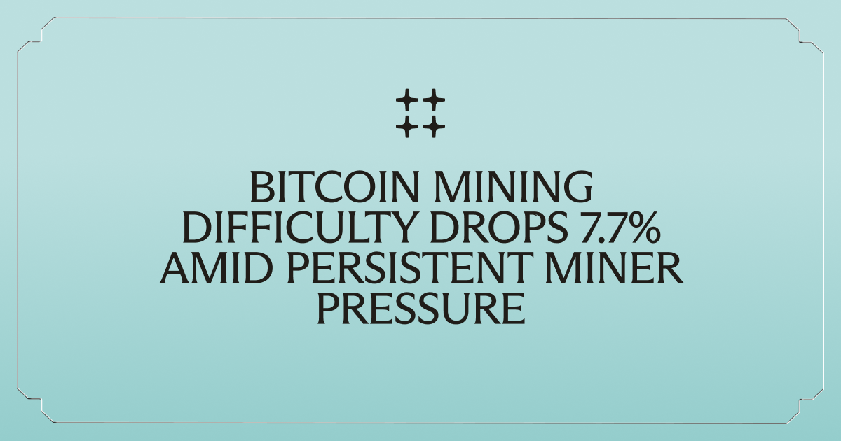 Bitcoin Mining Difficulty Drops 7.7% Amid Persistent Miner Pressure