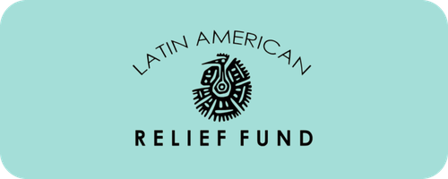 Latin American Relief Fund logo featuring a stylized black bird symbol above the text.