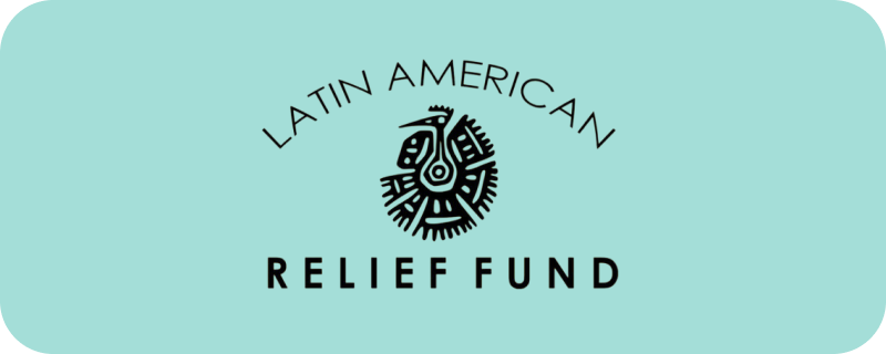 Latin American Relief Fund logo featuring a stylized black bird symbol above the text.