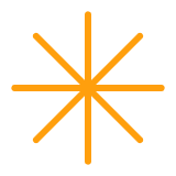 Orange asterisk symbol with eight evenly spaced lines radiating from the center on a white background.