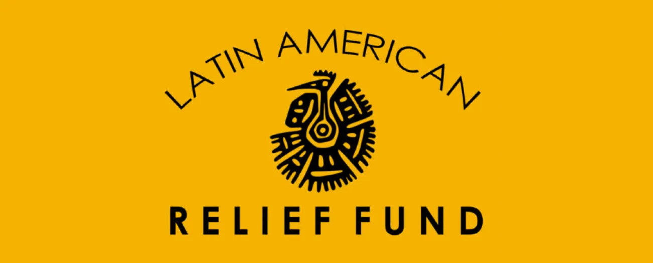 Latin American Relief Fund logo with a stylized bird design on an orange background.