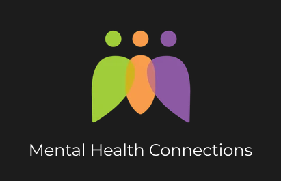 Logo with three abstract human shapes in green, orange, and purple above the text Mental Health Connections.