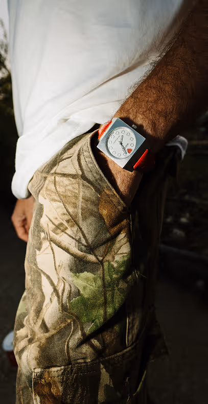 Man Wearing Worden Watch, Side Of Body Close Up Shot