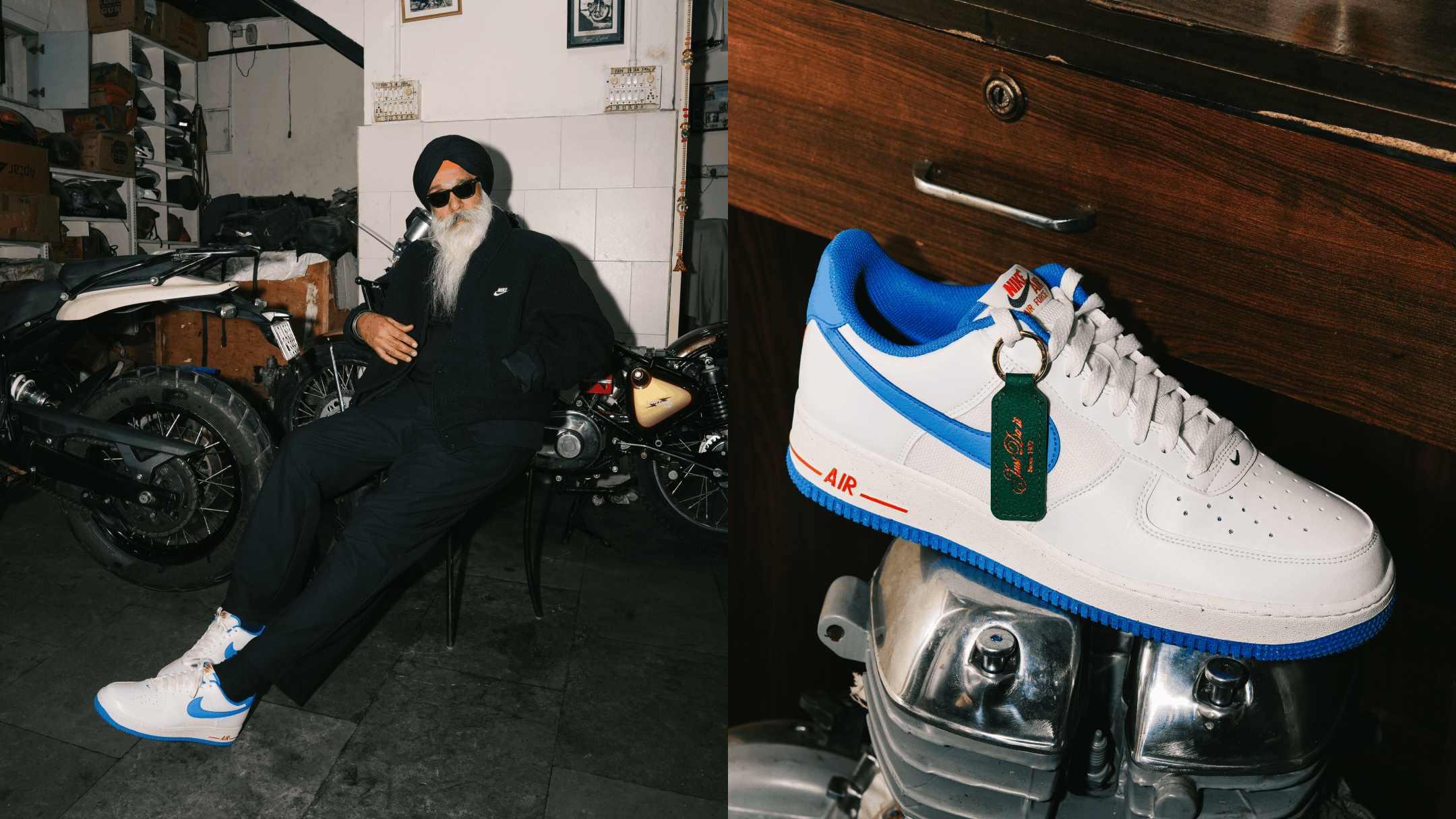 A nike sneaker on a limelight on a stage