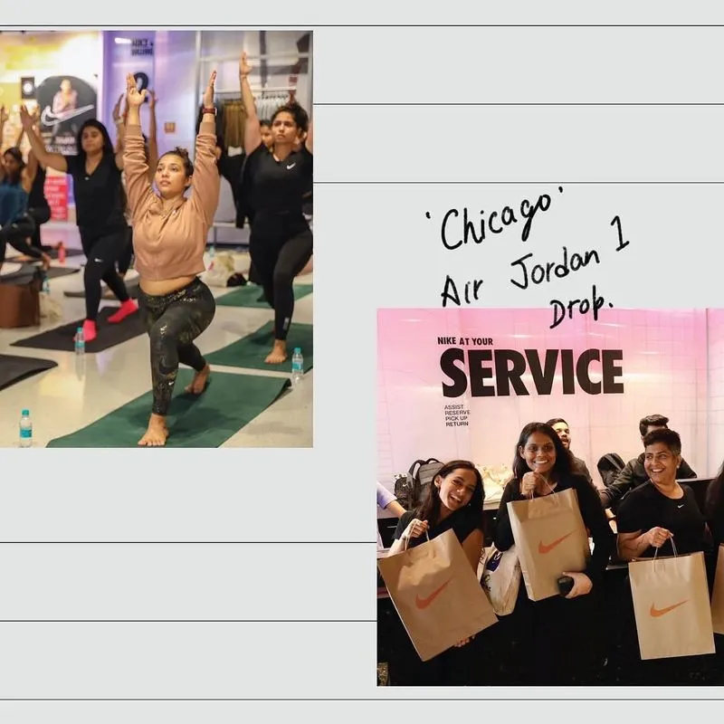 Collage of images of ladies stretching and excercising