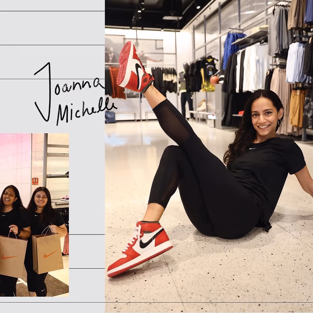 Collage of images of happy ladies in a nike store