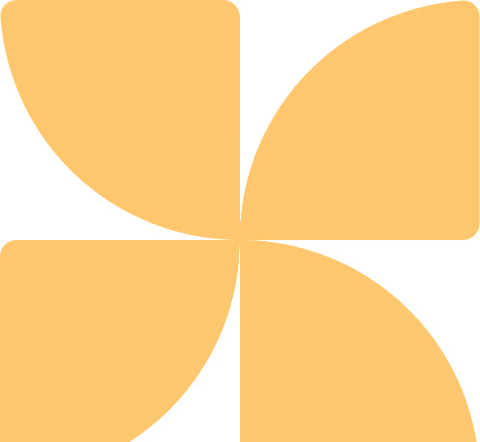 Four rounded orange shapes arranged symmetrically to form a pinwheel-like pattern on a transparent background.