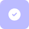 A checkmark icon in a purple box