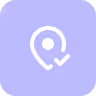 A map marker icon with a checkmark in a purple box