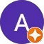 Icône circulaire violette avec la lettre A blanche et une étoile orange en bas à droite.