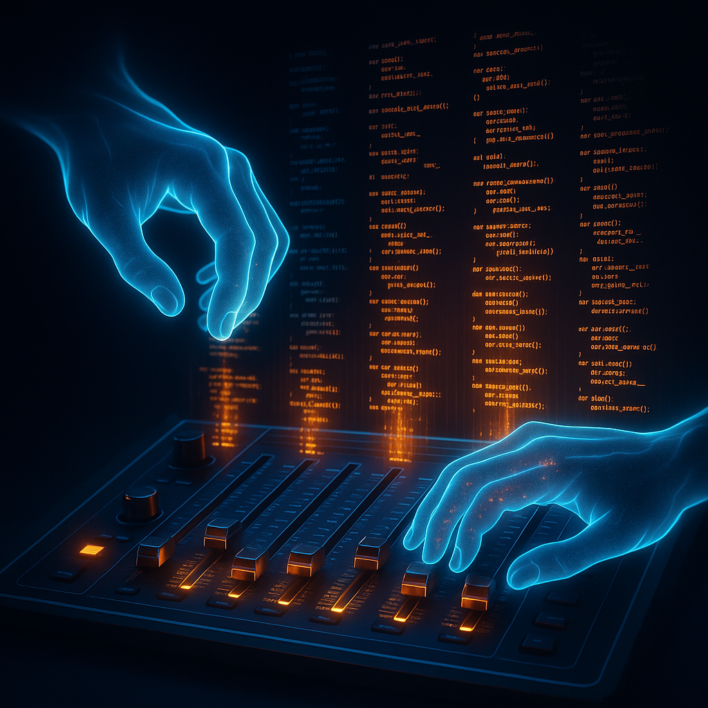 Hero - Mixing console controlling AI code generation