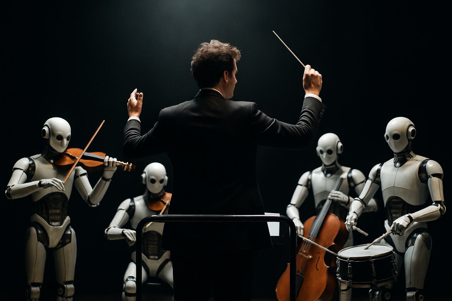 Orchestration: a human conductor directing AI agents