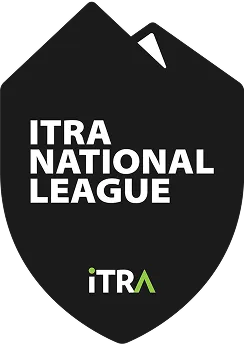 Black shield-shaped emblem with white text 'ITRA NATIONAL LEAGUE' and the ITRA logo below in white and green.