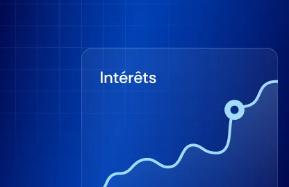 Blue graph with a light blue curved line and a circular marker, labeled 'Intérêts' on a dark blue grid background.