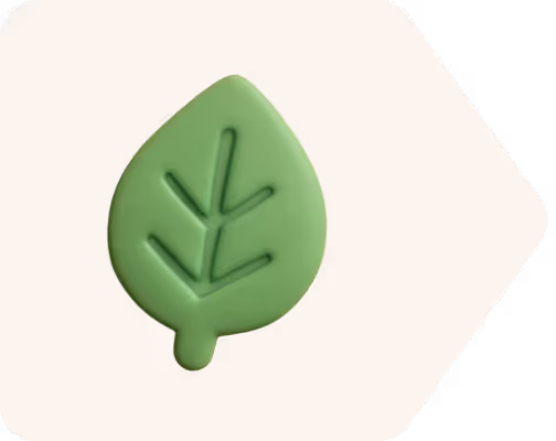 Groen bladicoon met gestileerde nerven op een lichtgekleurde achtergrond.