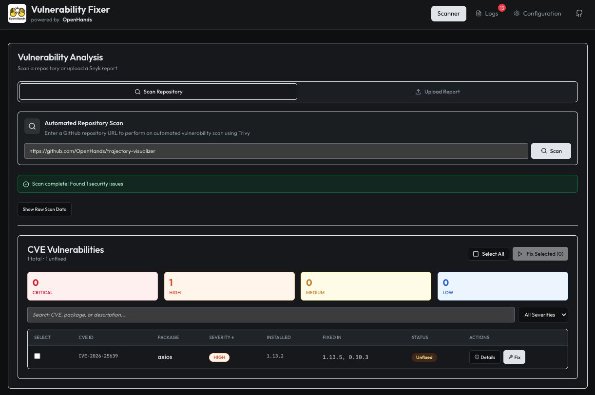 Vulnerability Fixer Dashboard