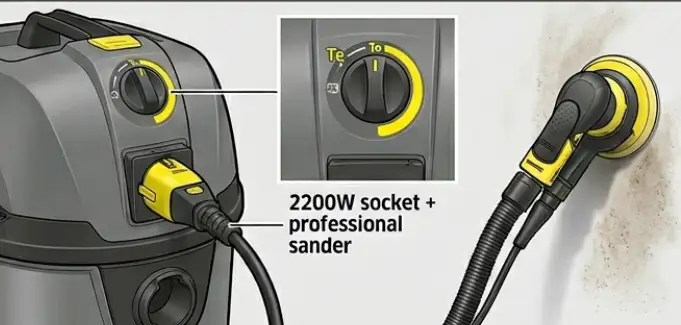 Nanoszenie roztworu czyszczącego na tapicerkę z odległości 15 cm przy użyciu pompy natryskowej odkurzacza Karcher
