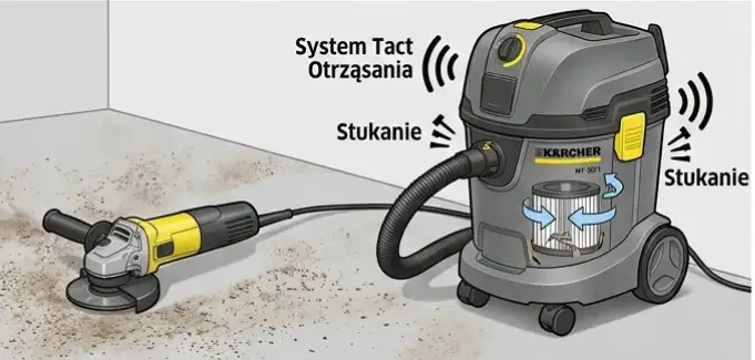 Pranie właściwe tapicerki odkurzaczem Karcher Puzzi – jednoczesne spryskiwanie i odsysanie brudu do przezroczystej ssawki